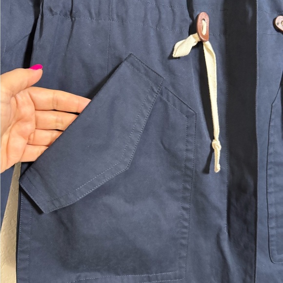 LOFT Navy Anorak Utility Jacket with Hood, Drawstring Waist, Pockets, Zip Pocket - Picture 2 of 14